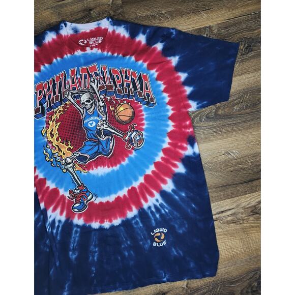 Philadelphia 76ers Tie-Dye T-Shirt XXL Liquid Blue Skeleton Dunk Unworn - Picture 3 of 9